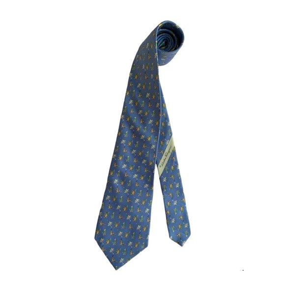 SALVATORE FERRAGAMO Blue Animals Printed Tie Silk M.In Italy 59